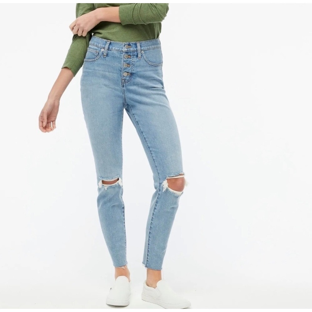 J.Crew Jeans 10" High-Rise Skinny size 29 Light Wash Distressed Button Fly BF847